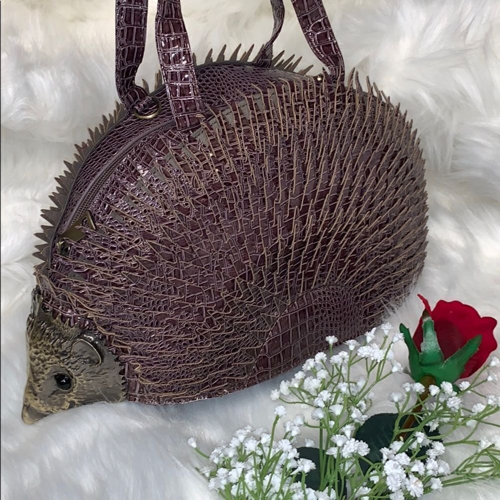 HEDGEHOG NOVELTY BAG PURPLE CROC EMBOSSED SATCHEL UNIQUE STATEMENT HANDBAG - Picture 9 of 15
